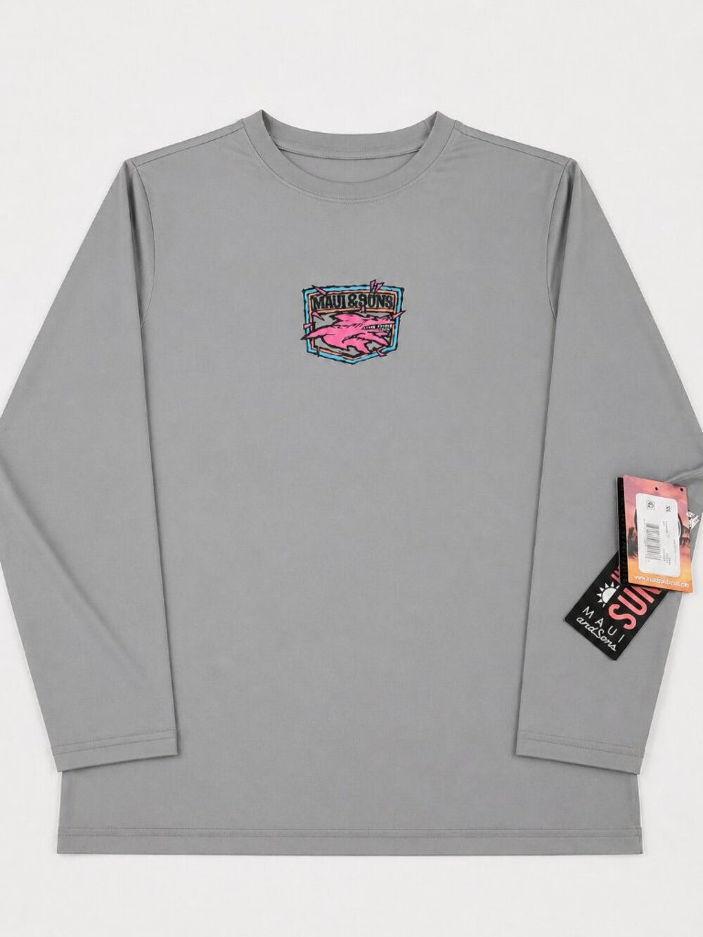 NWT Maui & Sons Boys XL 14-16 Gray Rash Guard Sun Shirt Swim or Surf